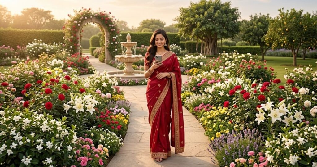 Elegant Red Saree Captions in Hindi ❤️